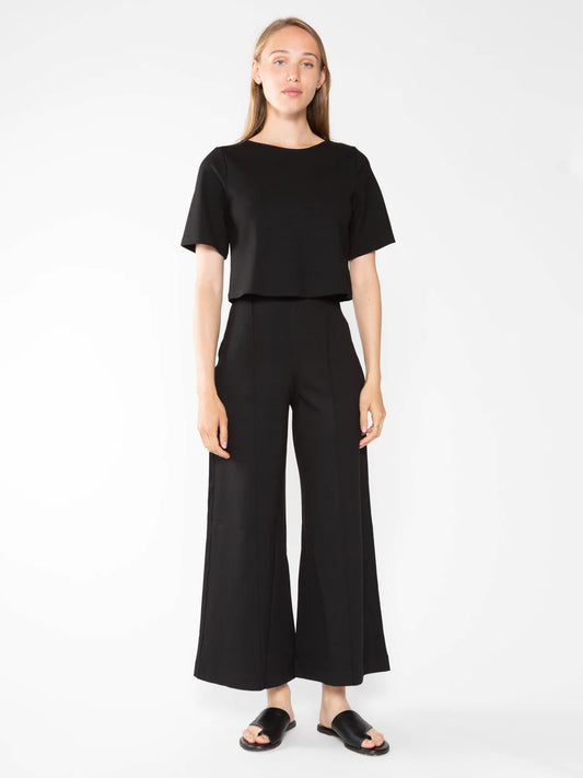 Ponte Knit Wide Leg Pant: Cropped